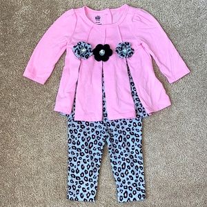 3-6 mo pink & leopard long sleeve & pant set